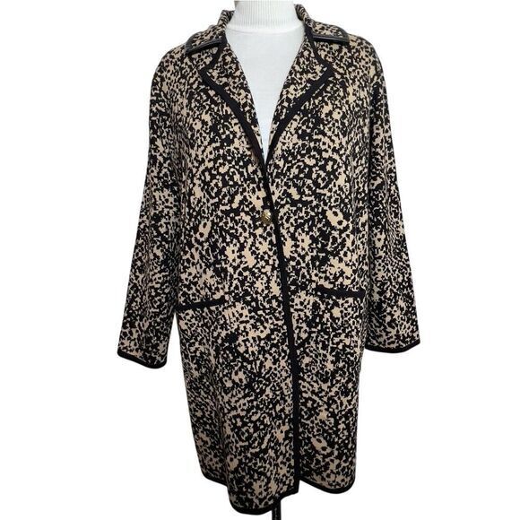 Anne‎ Klein Women's Black Camel Long Cardigan Sweater size  XL Lion Head Button - Picture 1 of 9